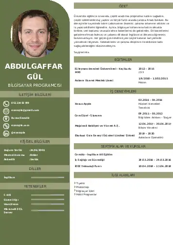 Bilgisayar Programcısı CV Örnekleri cv indir